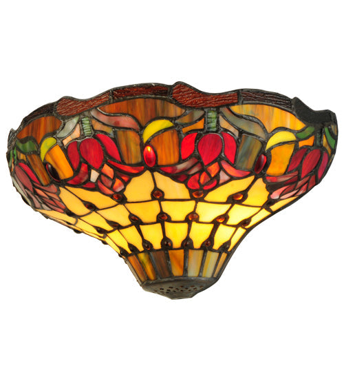 Meyda Lighting Colonial Tulip 14" 2-Light Antique Wall Sconce With Multi-Colored Shade Glass