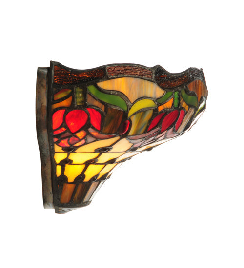 Meyda Lighting Colonial Tulip 14" 2-Light Antique Wall Sconce With Multi-Colored Shade Glass
