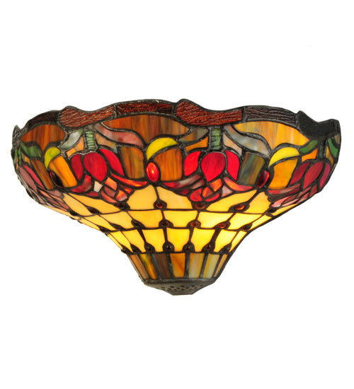 Meyda Lighting Colonial Tulip 14" 2-Light Antique Wall Sconce With Multi-Colored Shade Glass