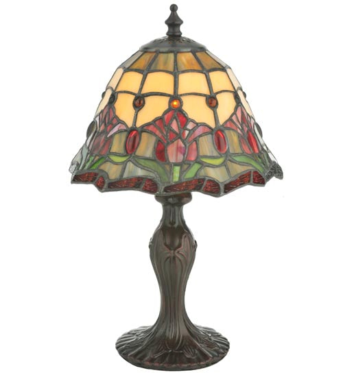 Meyda Lighting Colonial Tulip 14" Mahogany Bronze Table Lamp With Stained Shade Glass