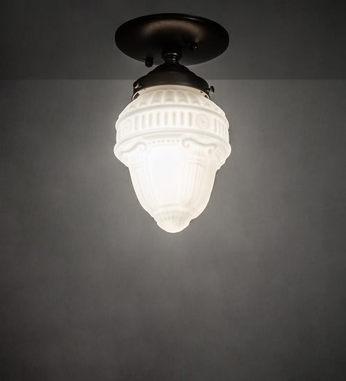 Meyda Lighting Colonnade 5" Mahogany Bronze Flush Mount Light With White Art Shade Glass