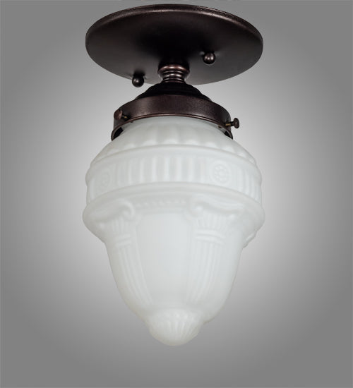 Meyda Lighting Colonnade 5" Mahogany Bronze Flush Mount Light With White Art Shade Glass