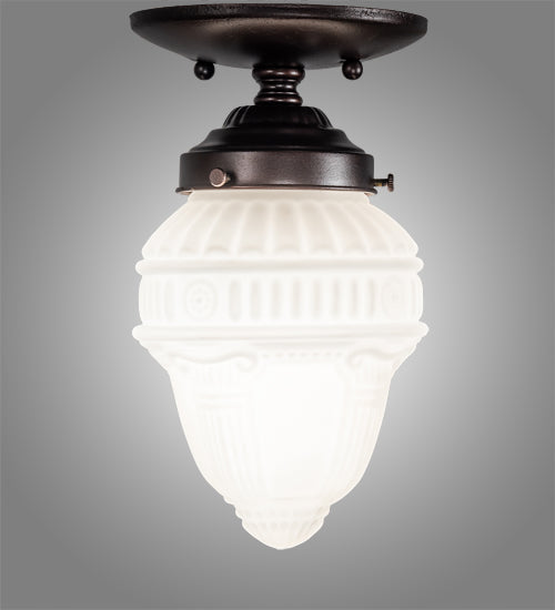 Meyda Lighting Colonnade 5" Mahogany Bronze Flush Mount Light With White Art Shade Glass