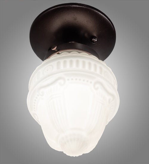 Meyda Lighting Colonnade 5" Mahogany Bronze Flush Mount Light With White Art Shade Glass