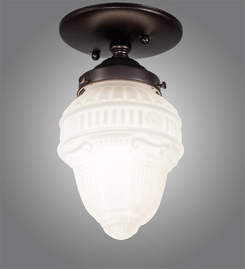 Meyda Lighting Colonnade 5" Mahogany Bronze Flush Mount Light With White Art Shade Glass