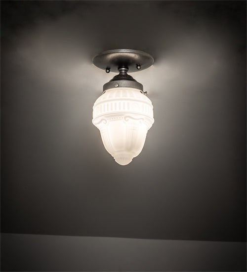 Meyda Lighting Colonnade 5" Pewter Semi-flush Mount Light With White Frosted Shade Glass