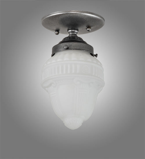 Meyda Lighting Colonnade 5" Pewter Semi-flush Mount Light With White Frosted Shade Glass