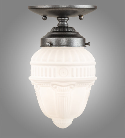 Meyda Lighting Colonnade 5" Pewter Semi-flush Mount Light With White Frosted Shade Glass