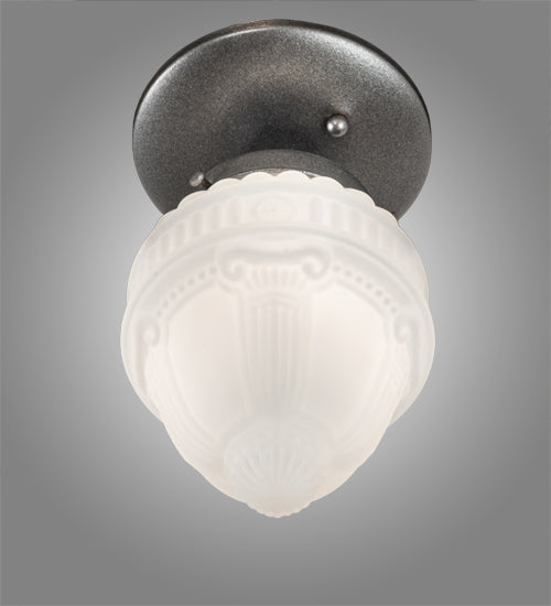 Meyda Lighting Colonnade 5" Pewter Semi-flush Mount Light With White Frosted Shade Glass
