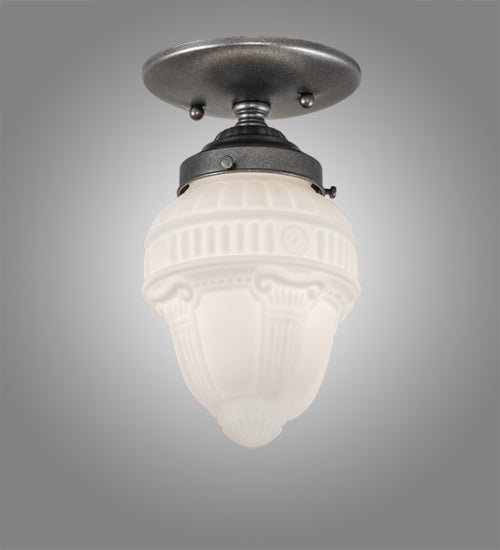 Meyda Lighting Colonnade 5" Pewter Semi-flush Mount Light With White Frosted Shade Glass