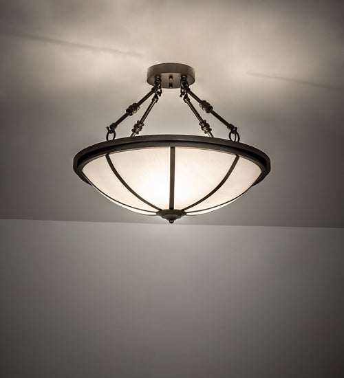 Meyda Lighting Commerce 20" 3-Light Bronze Semi-flush Mount Light With White Art Shade Glass