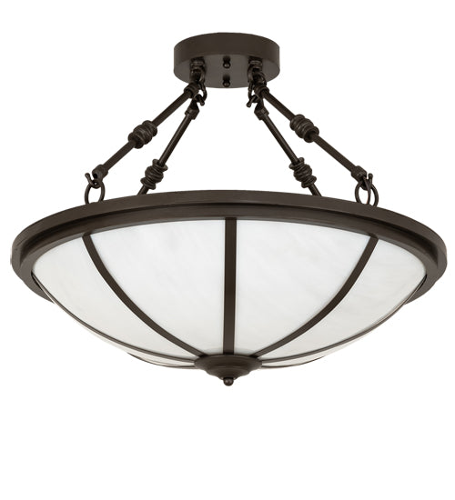 Meyda Lighting Commerce 20" 3-Light Bronze Semi-flush Mount Light With White Art Shade Glass
