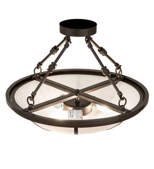 Meyda Lighting Commerce 20" 3-Light Bronze Semi-flush Mount Light With White Art Shade Glass