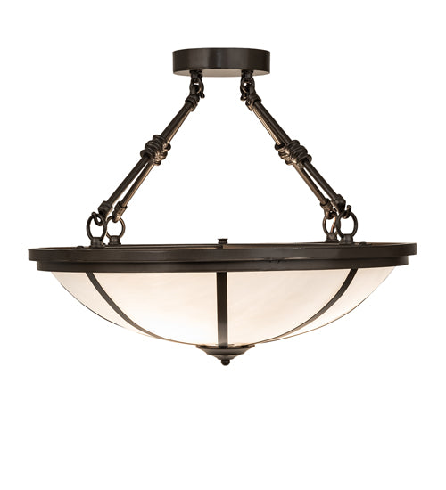 Meyda Lighting Commerce 20" 3-Light Bronze Semi-flush Mount Light With White Art Shade Glass