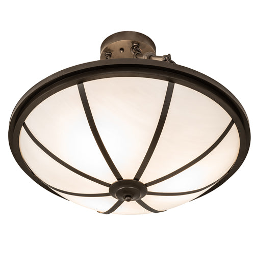 Meyda Lighting Commerce 20" 3-Light Bronze Semi-flush Mount Light With White Art Shade Glass