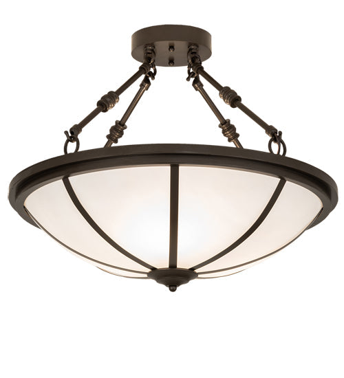 Meyda Lighting Commerce 20" 3-Light Bronze Semi-flush Mount Light With White Art Shade Glass