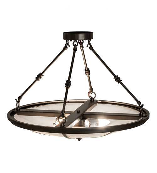 Meyda Lighting Commerce 24" 3-Light Bronze Semi-flush Mount Light With White Art Shade Glass