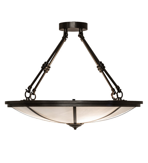 Meyda Lighting Commerce 24" 3-Light Bronze Semi-flush Mount Light With White Art Shade Glass