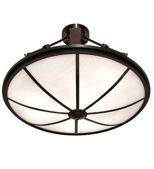 Meyda Lighting Commerce 24" 3-Light Bronze Semi-flush Mount Light With White Art Shade Glass