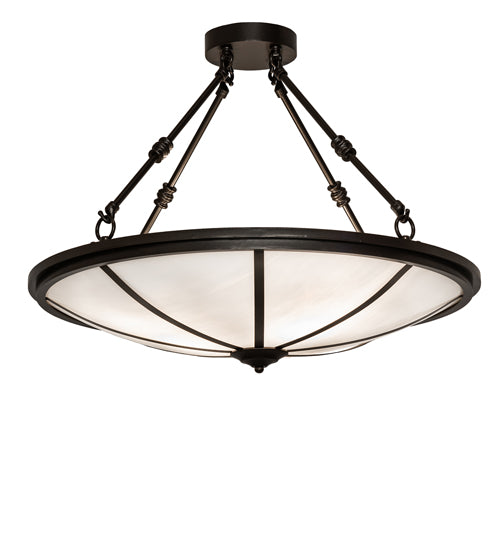 Meyda Lighting Commerce 24" 3-Light Bronze Semi-flush Mount Light With White Art Shade Glass