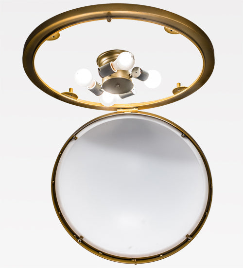 Meyda Lighting Commerce 25" 4-Light Buttered Brass Flush Mount Light With White Statuario Idalight Shade Glass