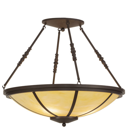 Meyda Lighting Commerce 30" 4-Light LED Cafe Noir Semi-flush Mount Ceiling Light With Beige Botticino Idalight Shade Glass