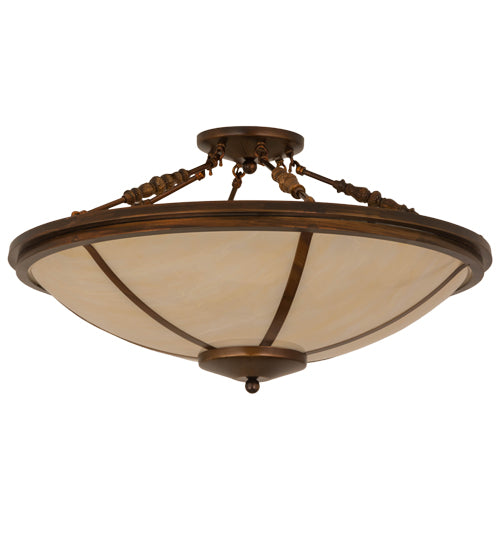 Meyda Lighting Commerce 31" 4-Light Vintage Copper Semi-flush Mount Light With Beige Sahara Taupe Idalight Shade Glass