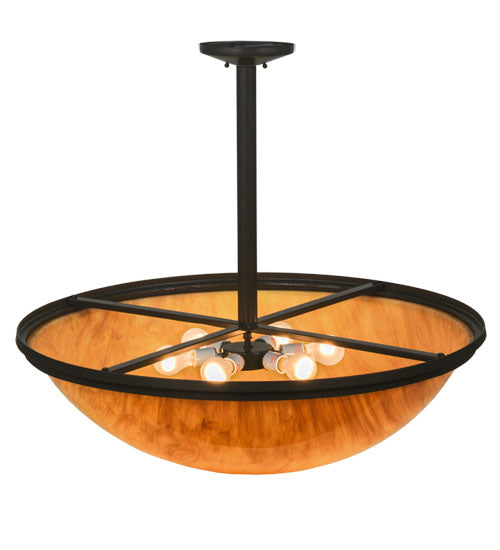 Meyda Lighting Commerce 36" 6-Light Timeless Bronze Inverted Pendant Light With Ambra Siena Idalight Shade Glass