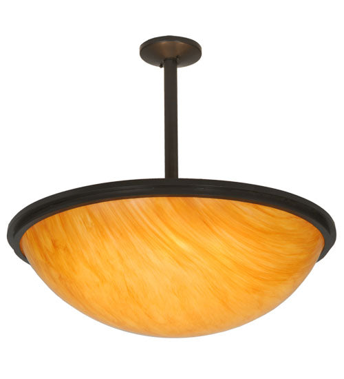 Meyda Lighting Commerce 36" 6-Light Timeless Bronze Inverted Pendant Light With Ambra Siena Idalight Shade Glass