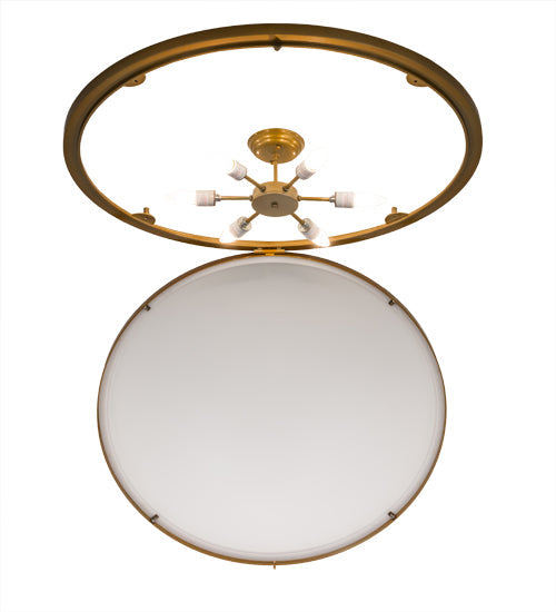 Meyda Lighting Commerce 37" 6-Light Buttered Brass Flush Mount Light With White Statuario Idalight Shade Glass