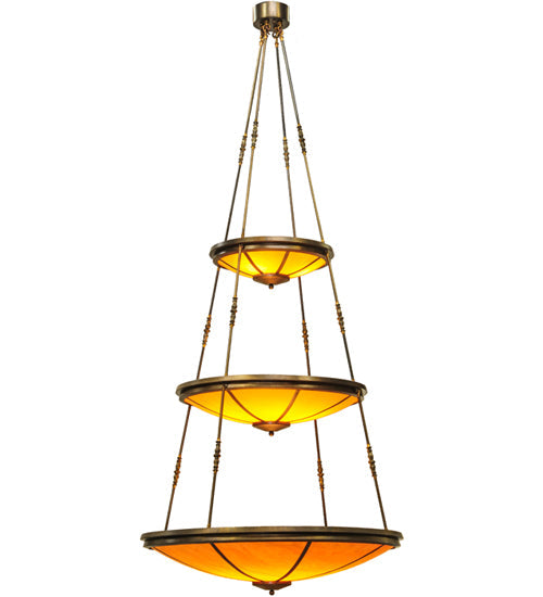 Meyda Lighting Commerce 47" 17-Light 3-Tier Antique Copper Pendant Light With Amber Quartz Idalight Shade Glass