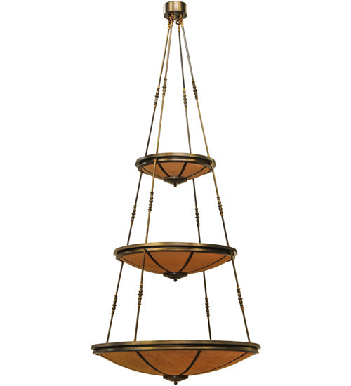 Meyda Lighting Commerce 47" 17-Light 3-Tier Antique Copper Pendant Light With Amber Quartz Idalight Shade Glass