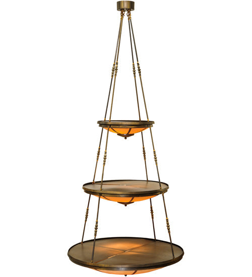Meyda Lighting Commerce 47" 17-Light 3-Tier Antique Copper Pendant Light With Amber Quartz Idalight Shade Glass
