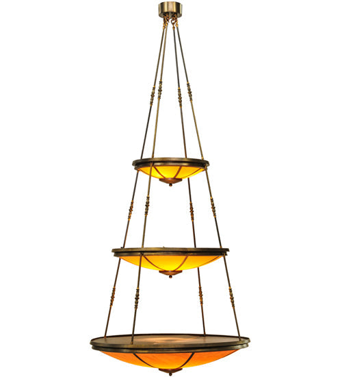 Meyda Lighting Commerce 47" 17-Light 3-Tier Antique Copper Pendant Light With Amber Quartz Idalight Shade Glass