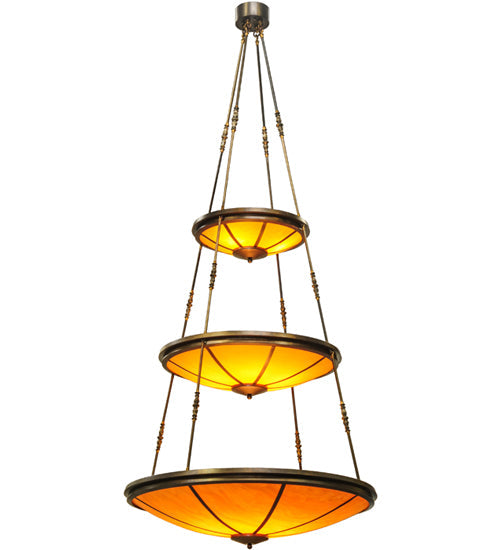Meyda Lighting Commerce 47" 17-Light 3-Tier Antique Copper Pendant Light With Amber Quartz Idalight Shade Glass