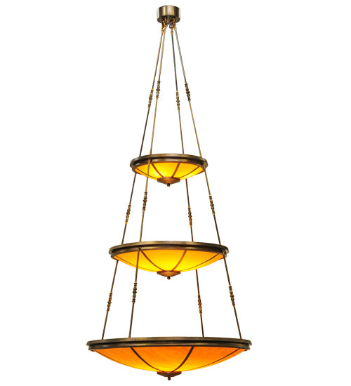 Meyda Lighting Commerce 47" 17-Light 3-Tier Antique Copper Pendant Light With Amber Quartz Idalight Shade Glass