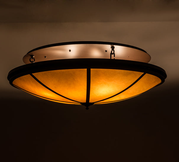 Meyda Lighting Commerce 48" 8-Light Cafe Noir Flush Mount Light With Beige Botticino Idalight Shade Glass