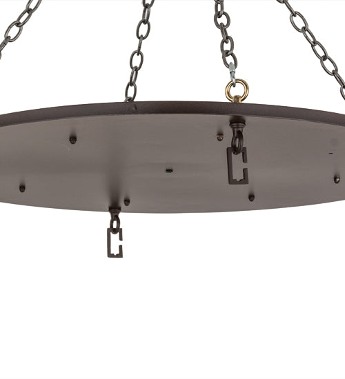 Meyda Lighting Commerce 48" 8-Light Cafe Noir Flush Mount Light With Beige Botticino Idalight Shade Glass
