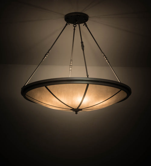 Meyda Lighting Commerce 48" 8-Light Nickel Inverted Pendant Light With Beige Fleshtone Idalight Shade Glass