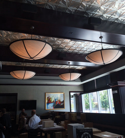 Meyda Lighting Commerce 49" 6-Light Reticulated Black Jackson Inverted Pendant Light With Beige Fleshtone Idalight Shade