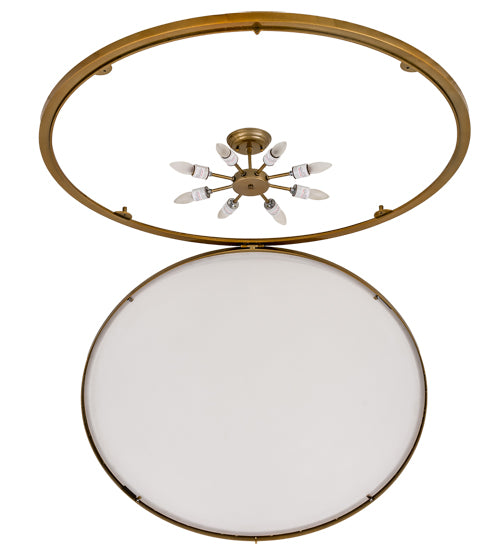 Meyda Lighting Commerce 49" 8-Light Buttered Brass Flush Mount Light With White Statuario Idalight Shade Glass