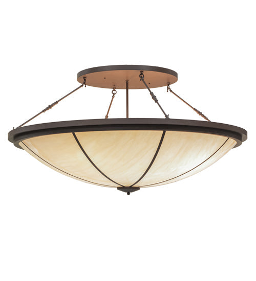 Meyda Lighting Commerce 72" 8-Light Cafe Noir Semi-flush Mount Ceiling Light With Whitestone Idalight Shade Glass