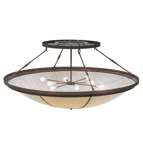 Meyda Lighting Commerce 72" 8-Light Cafe Noir Semi-flush Mount Ceiling Light With Whitestone Idalight Shade Glass