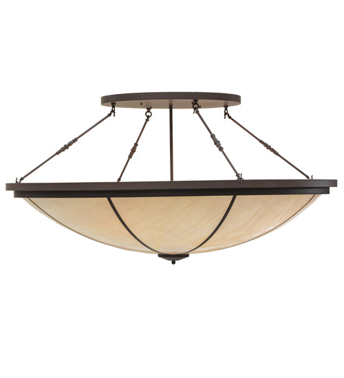 Meyda Lighting Commerce 72" 8-Light Cafe Noir Semi-flush Mount Ceiling Light With Whitestone Idalight Shade Glass