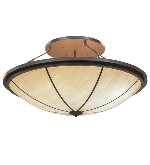 Meyda Lighting Commerce 72" 8-Light Cafe Noir Semi-flush Mount Ceiling Light With Whitestone Idalight Shade Glass