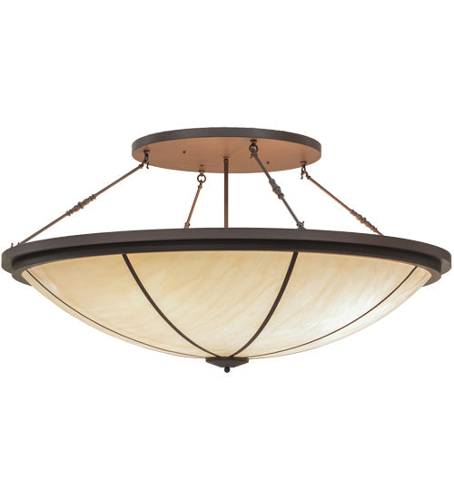 Meyda Lighting Commerce 72" 8-Light Cafe Noir Semi-flush Mount Ceiling Light With Whitestone Idalight Shade Glass