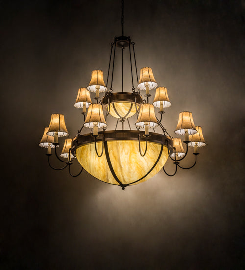Meyda Lighting Commerce 74" 24-Light 2-Tier Mahogany Bronze Sportsman Chandelier With Beige Travertine Idalight Shade Glass