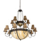 Meyda Lighting Commerce 74" 24-Light 2-Tier Mahogany Bronze Sportsman Chandelier With Beige Travertine Idalight Shade Glass