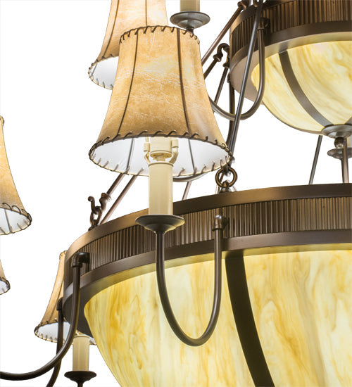 Meyda Lighting Commerce 74" 24-Light 2-Tier Mahogany Bronze Sportsman Chandelier With Beige Travertine Idalight Shade Glass