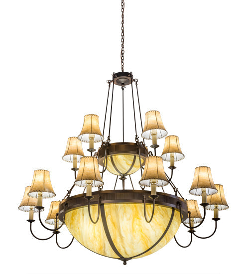 Meyda Lighting Commerce 74" 24-Light 2-Tier Mahogany Bronze Sportsman Chandelier With Beige Travertine Idalight Shade Glass